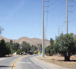 A simulated view of the transmission lines looking north on Lake Street near Temescal Canyon Road.