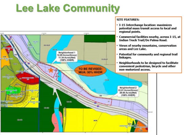 CHANGES MADE: The Planning Commission will recommend to the Board of Supervisors to remove Neighborhood 1 (Lee Lake North) from the project and to change the zoning on Neighborhood 2 (Lee Lake South) to a Mixed Use Area (MUA), allowing for commercial retail and services with only 30 percent of the neighborhood slated for apartments.